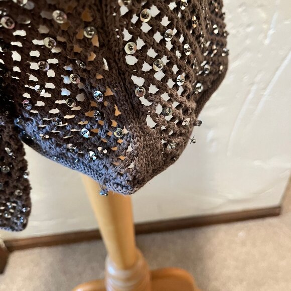 Michael by Michael Kors Brown 100% Cotton Sequin Sweater Size S - Picture 6 of 16
